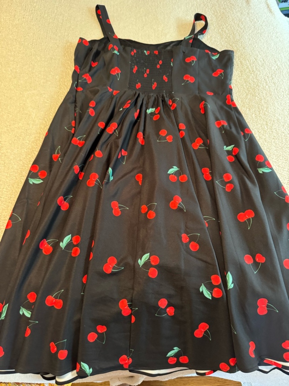 Black Cherry Print Sundress with Adjustable Straps - Picture 2 of 3